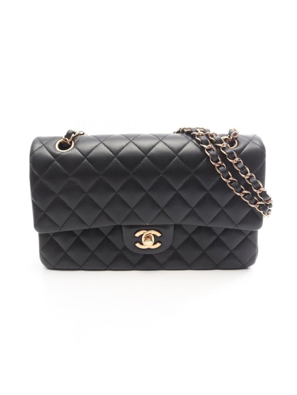 Chanel Shoulder Bag Quilted Double Flap Black Lambskin Chain